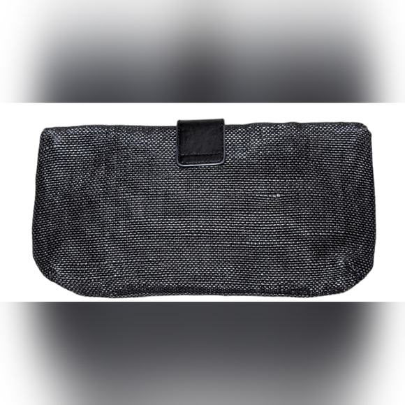 Y2K Banana Republic Small Black Jute Textured Clutch Purse w/ Gold Latch Snap - Picture 2 of 11